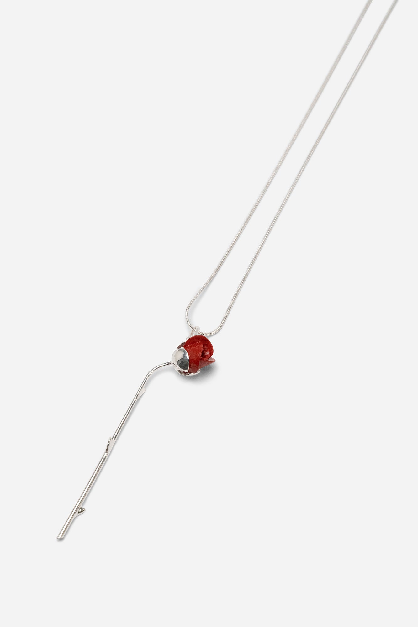 Andresgallardo Accessories ROSEBUD STEM NECKLACE SILVER & RED 