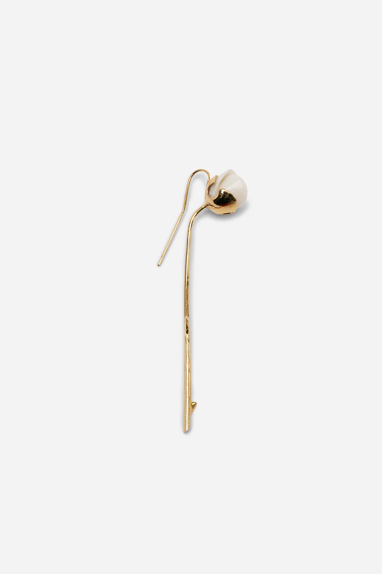 Andresgallardo Accessories ROSEBUD STEM SING EARRING GOLD & WHITE 