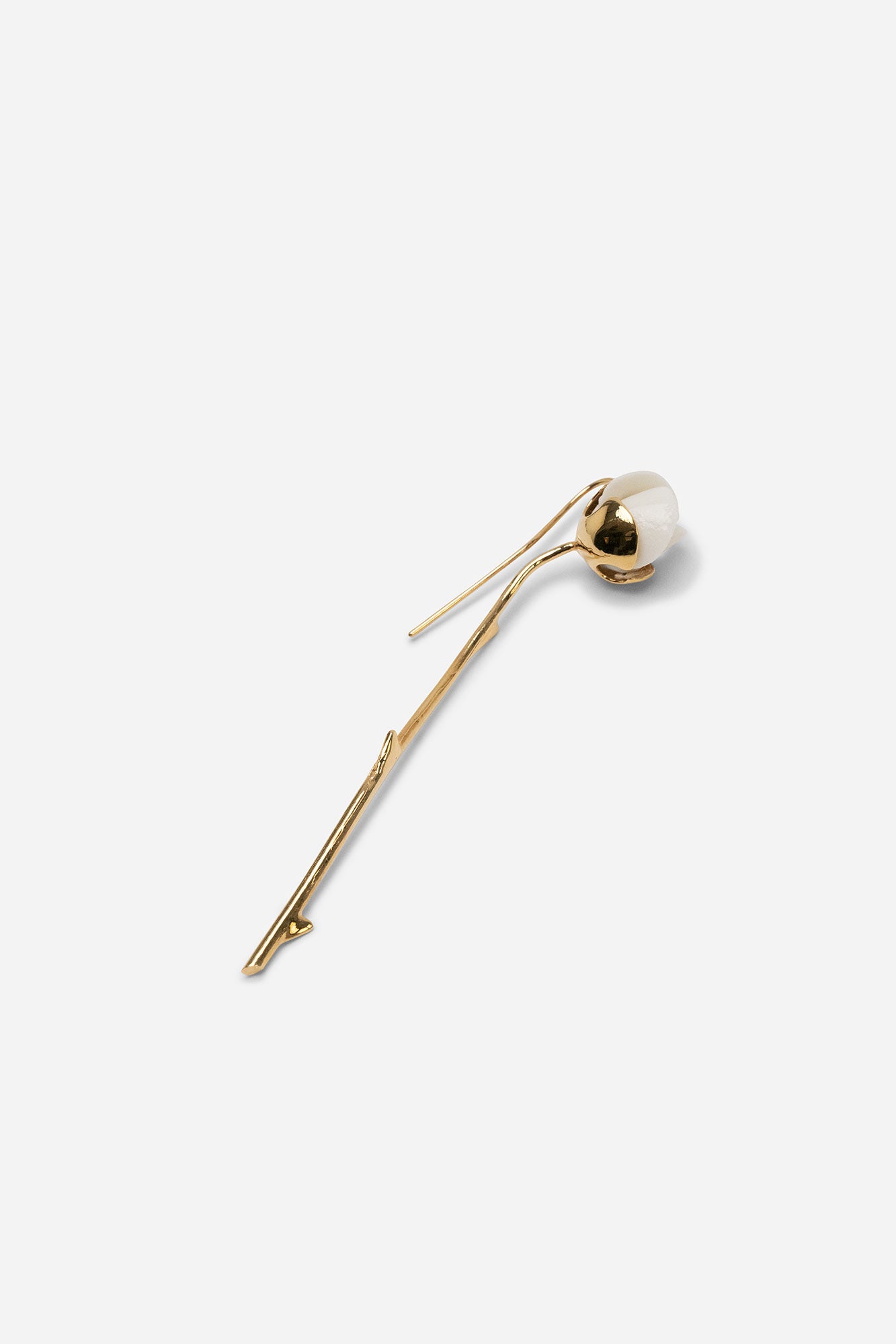 Andresgallardo Accessories ROSEBUD STEM SING EARRING GOLD & WHITE 