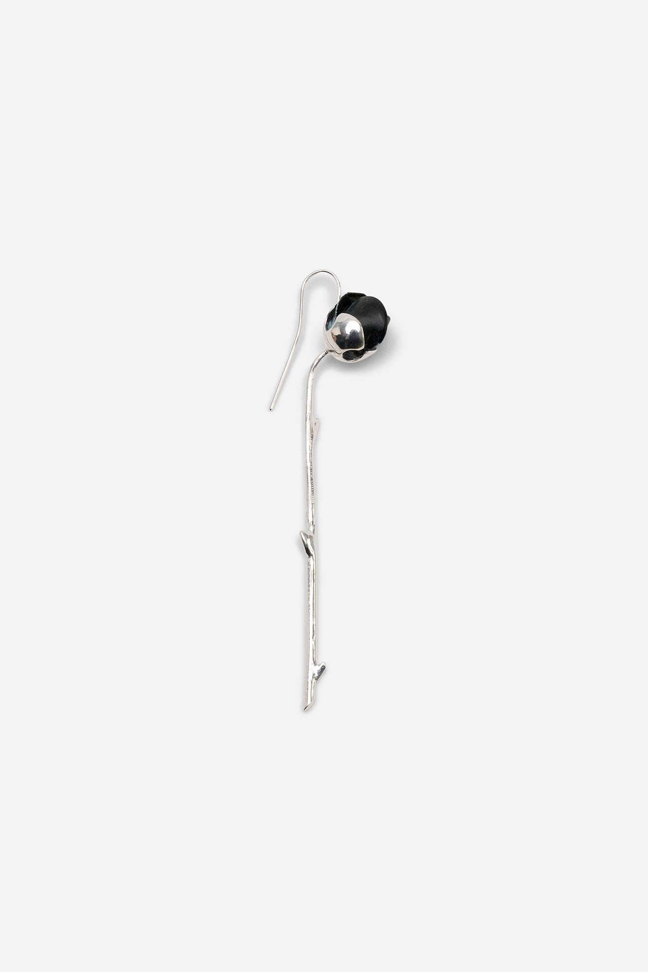 Andresgallardo Accessories ROSEBUD STEM SING EARRING SILVER & BLACK 