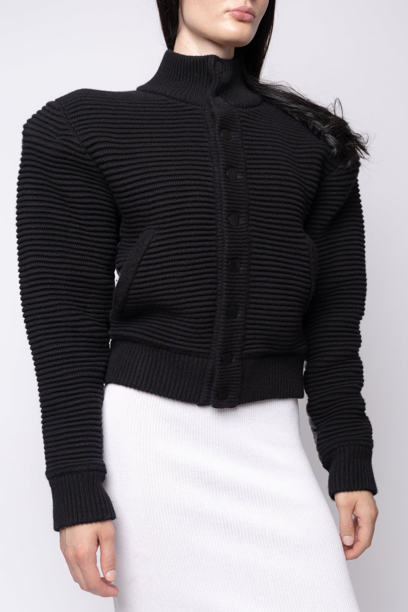 Power Shoulder Knitted Bomber