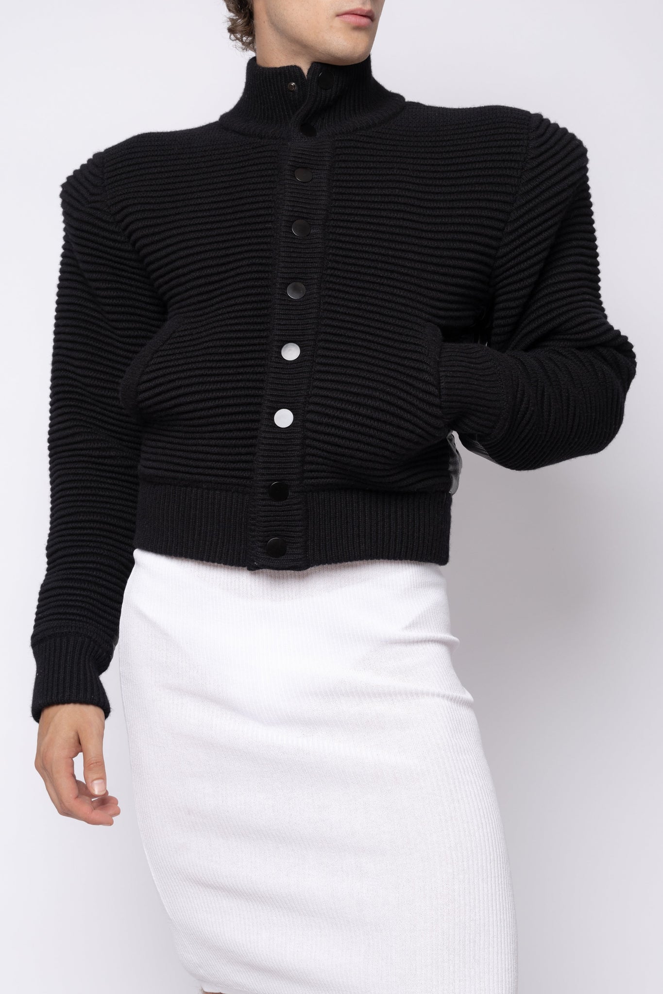 Power Shoulder Knitted Bomber