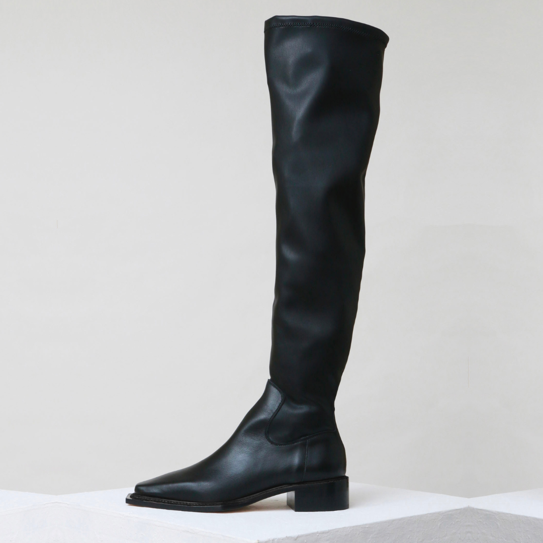Souliers Martinez Shoes ARAVACA - Black Stretch Leather Thigh-High Boots 