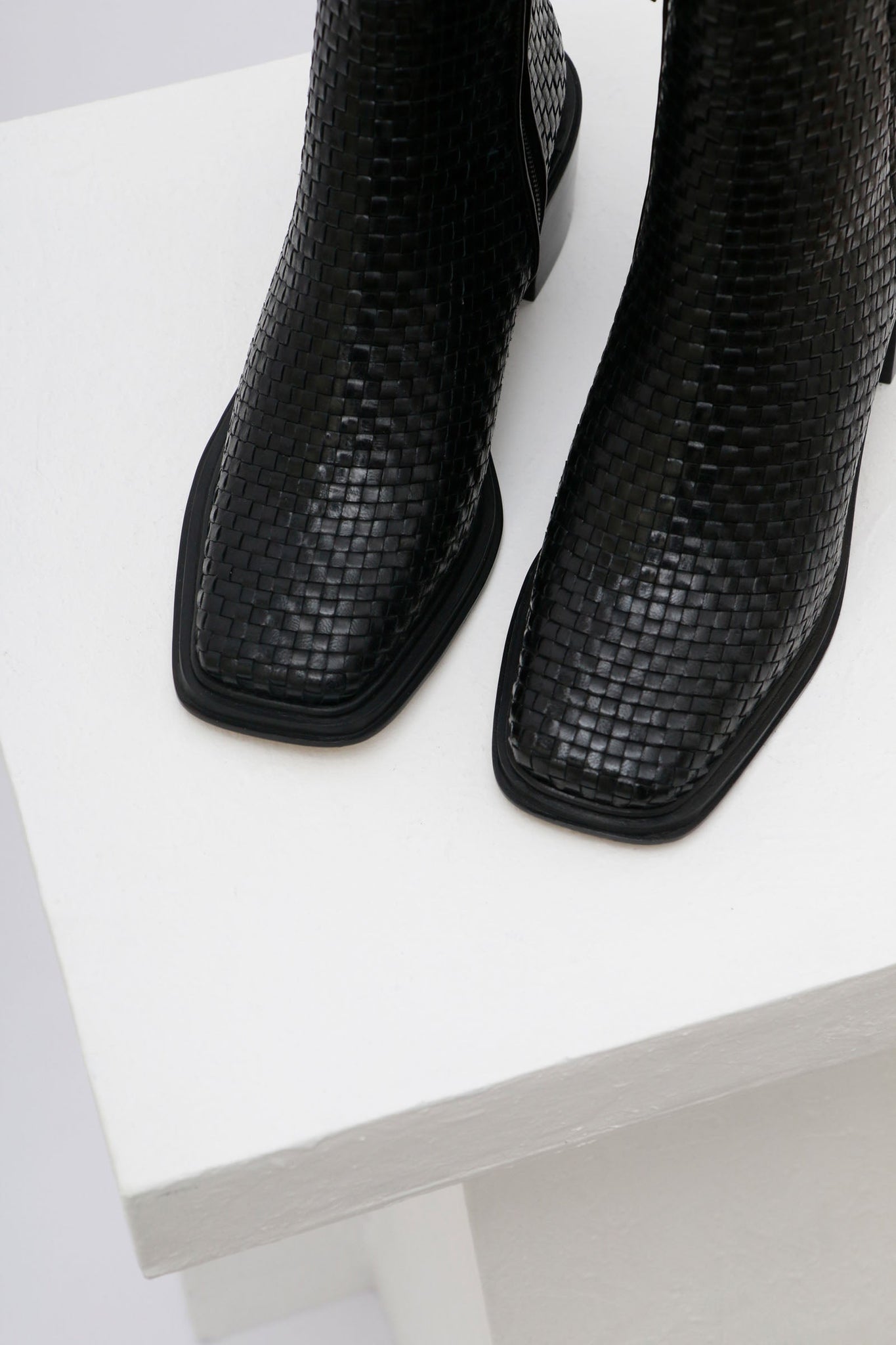 AURIA - Black Woven Leather Ankle Boots