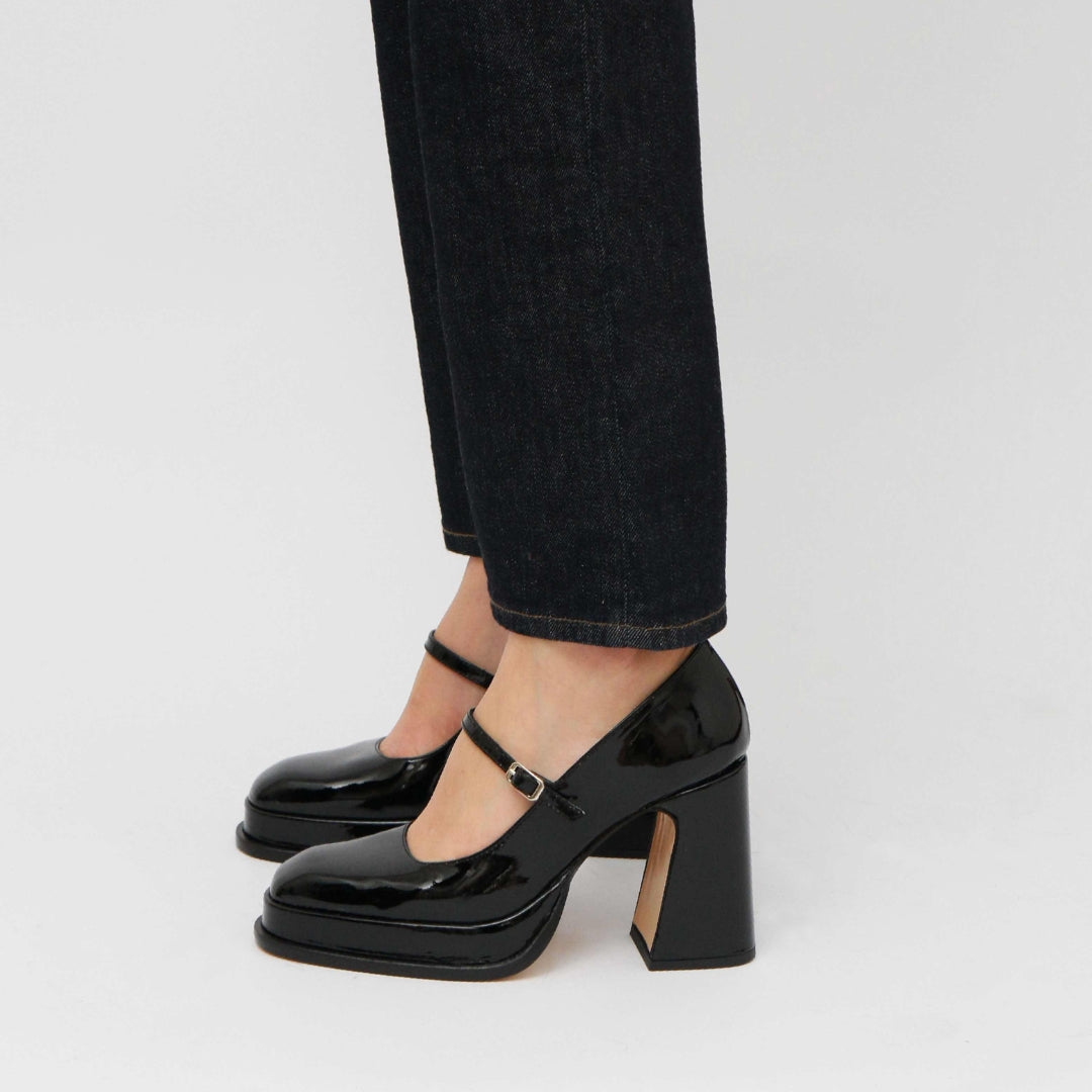 Souliers Martinez Shoes CASILDA - Black Soft Patent Leather Mary Jane Pumps 