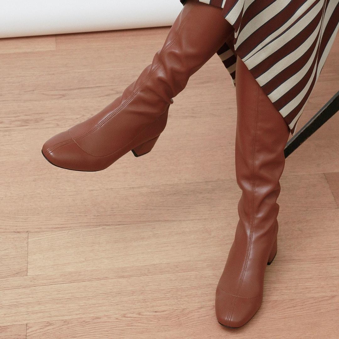 Souliers Martinez Shoes MONCLOA - Cognac Faux Stretch-Leather Thigh-High Boots 
