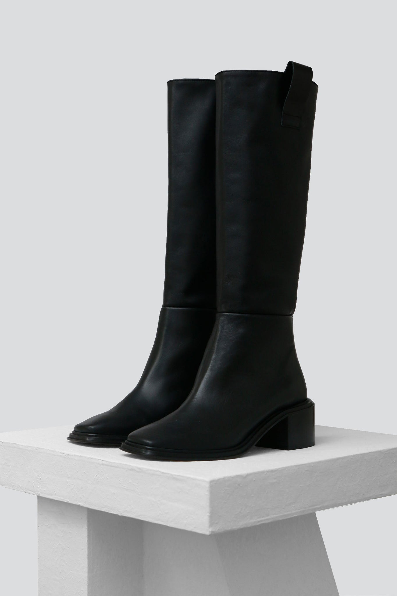 OLIVIA - Black Leather Knee-High Boots