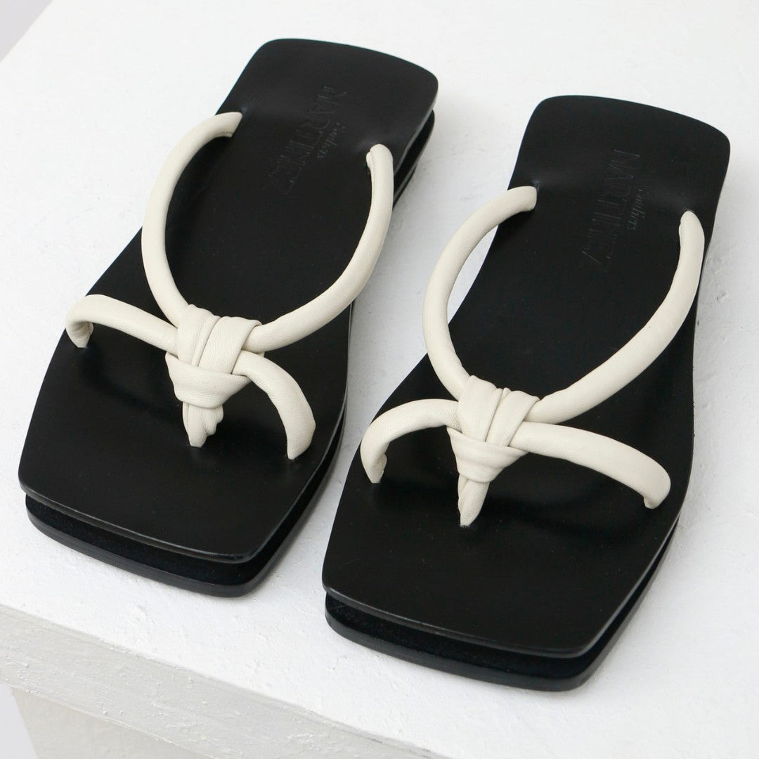 Souliers Martinez Shoes ROQUE - White Tubular Leather Flat Platform Sandals 