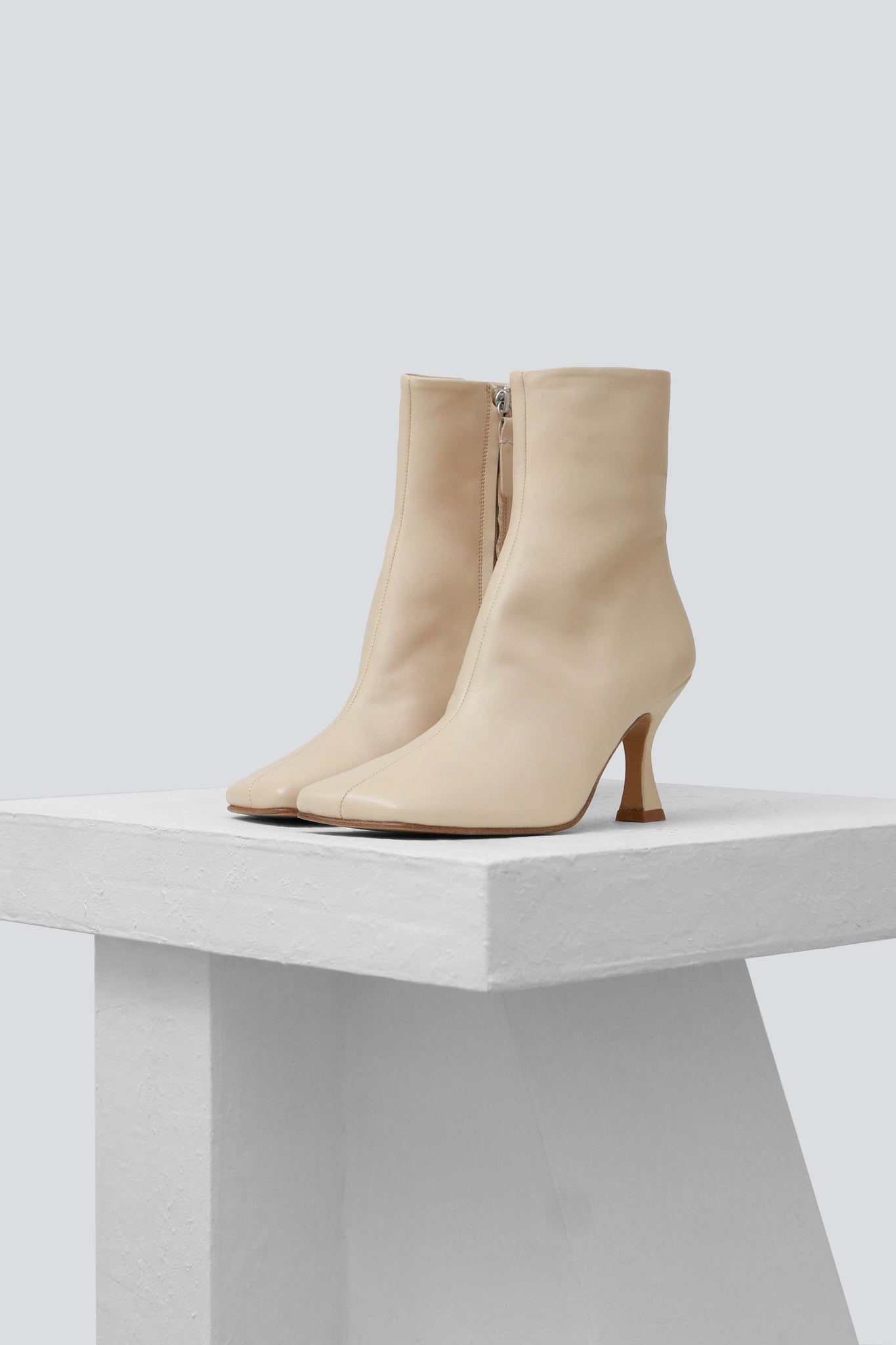 TATIANA - Beige Leather Ankle Boots